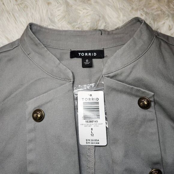 New Torrid Twill Chiffon Mix Military Peplum Jacket - Picture 8 of 12